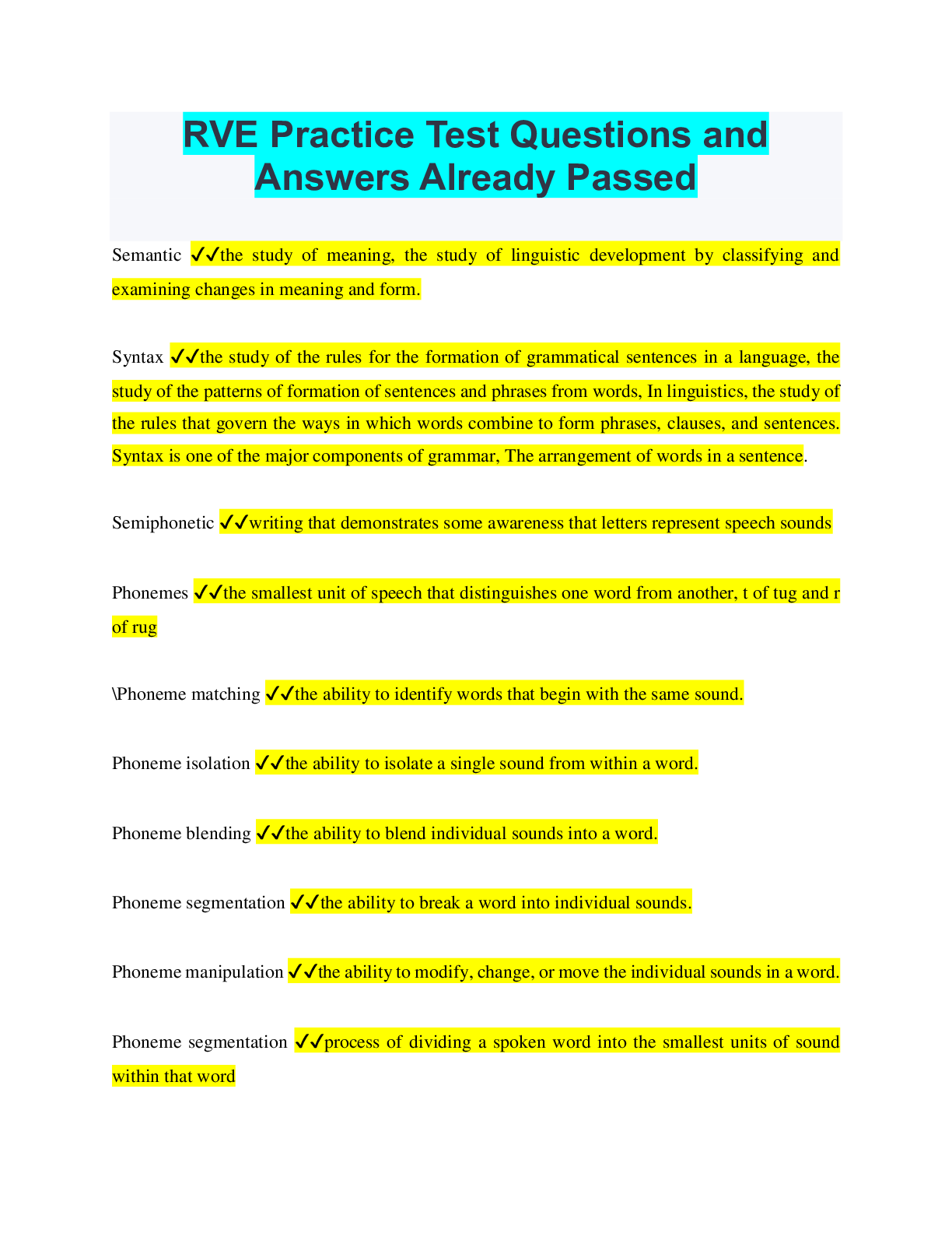 Preview image for RVE Practice Test Questions and Answers Already Passed